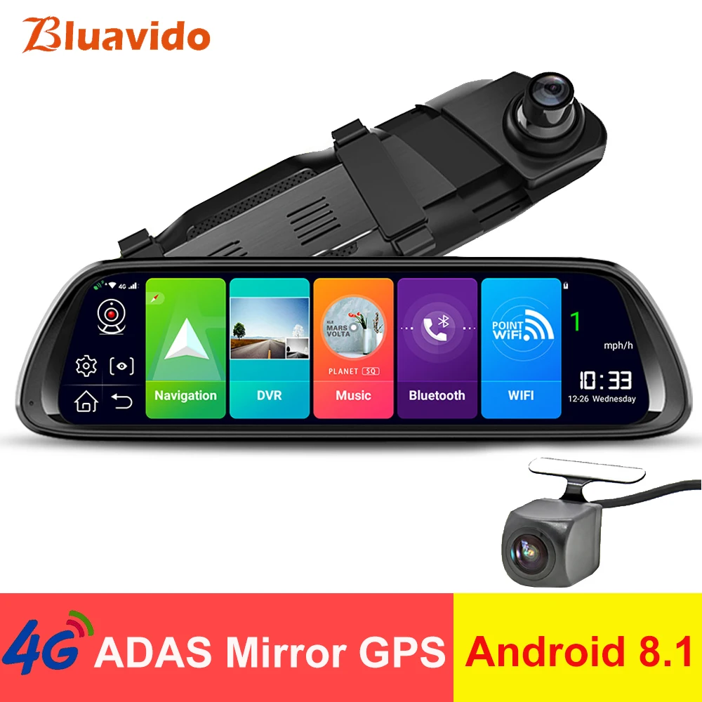 Bluavido 4G ADAS Android 8 1 видеорегистратор 10 дюймов IPS Автомобильное зеркало заднего вида