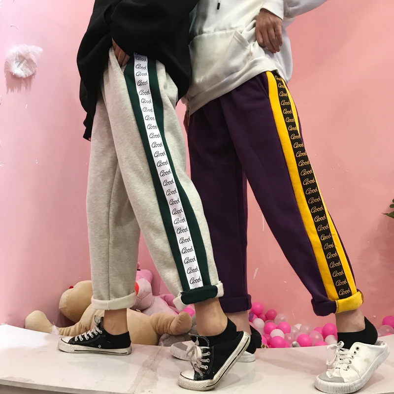 Neploe Harajuku, уличная одежда, Ретро стиль, длинные штаны, контрастные по бокам, цветные, с буквами, брюки для отдыха, для женщин и мужчин, флисовые прямые штаны, 55609