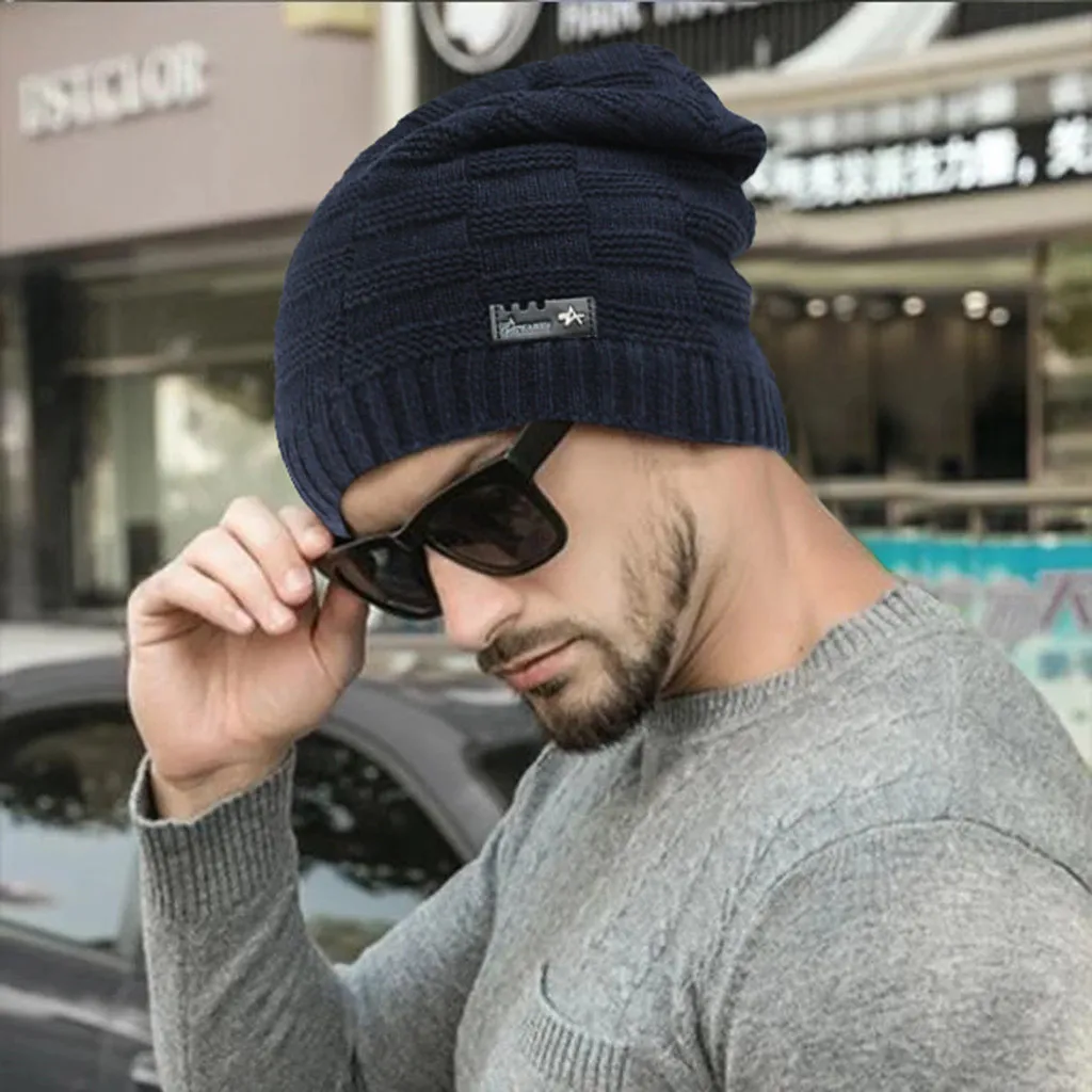 Knitted Text label balck Hip-Hop Men Beanie Winter Trendy Warm Oversized Chunky Baggy Stretchy Slouchy Skully hat touca #Y |