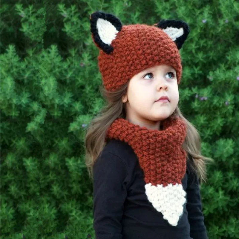 scarf sciarpa volpe uncinetto Cosplay Fox Knitting Beanie Cowl Winter Kid berretto di lana