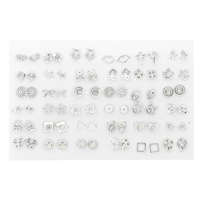 Women Plastic Crystal Small Stud Earrings Set Girl Heart Star Animal Moon Crown Sun Flower Earring Brincos Jewelry