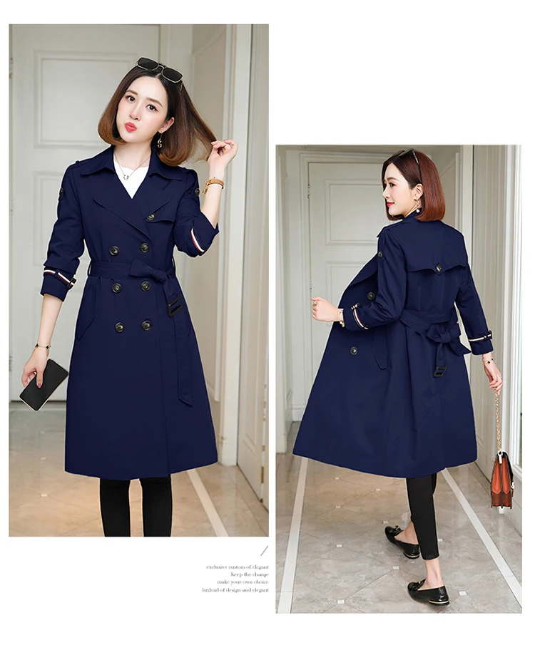 Mid-length Autumn Fold-down Collar Fashion Elegant Double Breasted Slimming Trench Coat