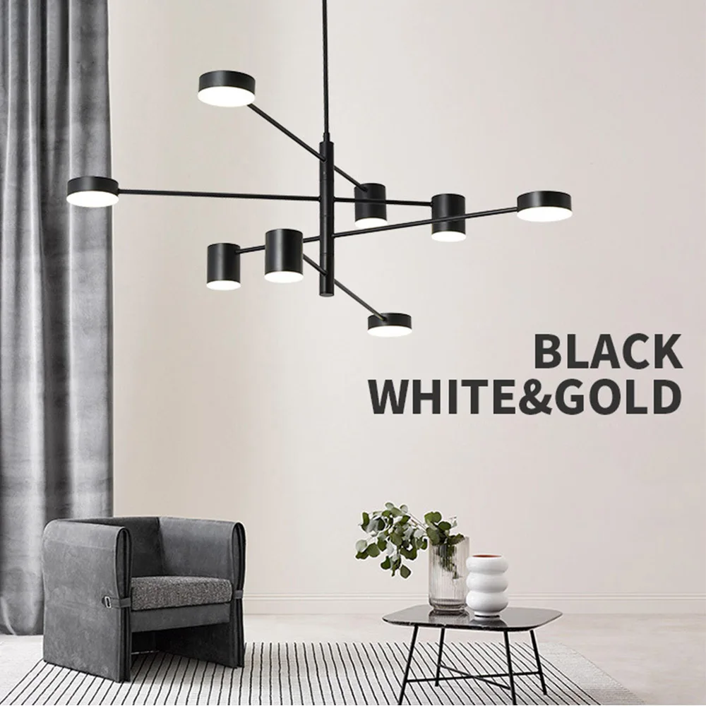 

Modern Fashion Black Gold White Long Led Ceiling Suspended Chandelier Light Lamp for Hall Kitchen Living Room Loft Bedroom