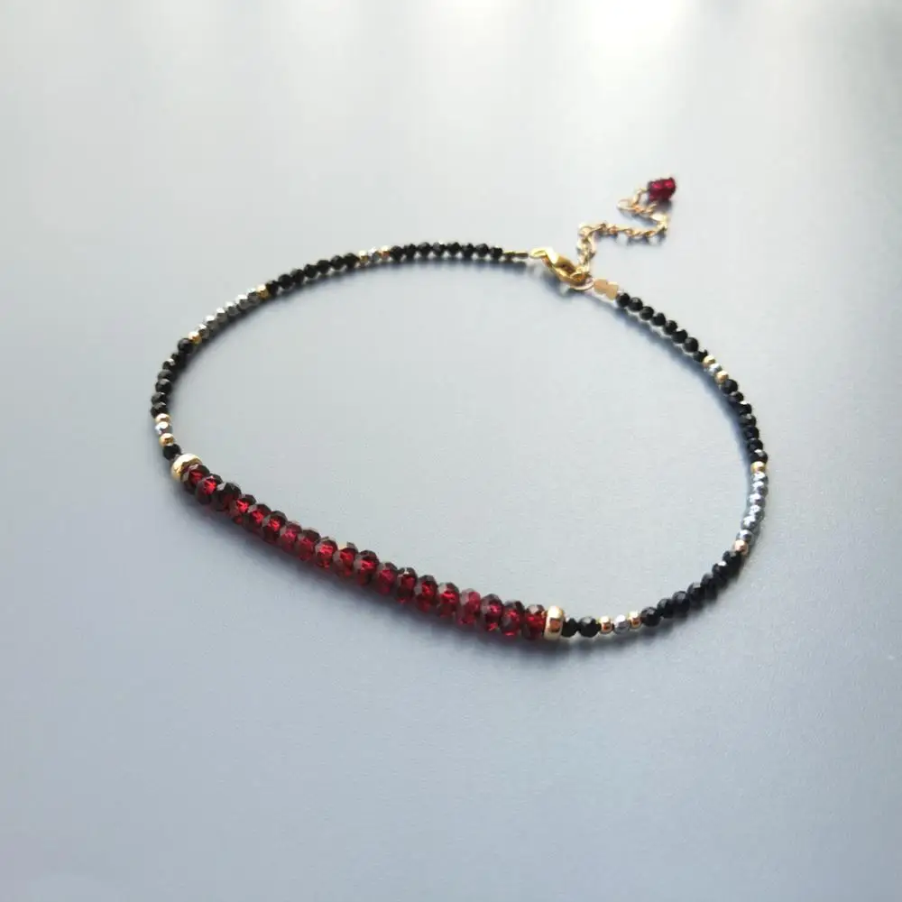 Lii Ji Genuine Red Garnet Black Spinel Hematite Sparkling Anklets US 9K GF Delicate Anklets For Women Girl Children Jewelry Lii Ji Genuine Red Garnet Black Spinel Hematite Sparkling Anklets US 9K GF Delicate Anklets For Women Girl Children Jewelry