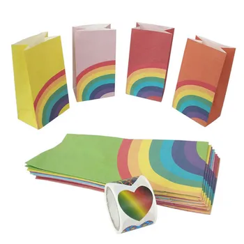 

40Pcs/set Oil Proof Food Bags Wrapping Supplies Food Grade Square Bottom Rainbow Design Gift Packing with sealing sticker