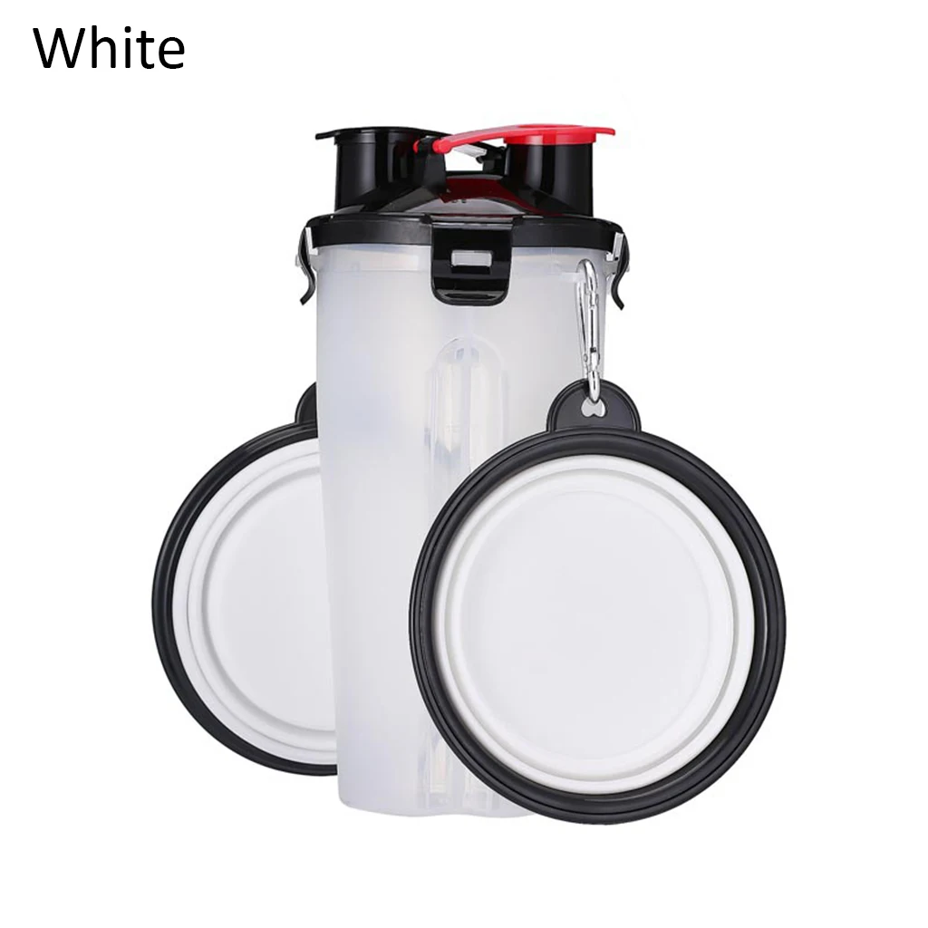 Белый 2 In 1 Pet Water Bottle Portable Food Container With Folding Silicone Pet Bowl Outdoor Travel Dog Cat Feeder Cup For Travelling - Цвет: Белый