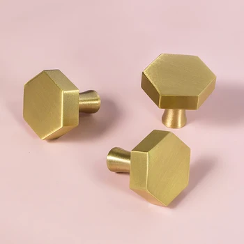 

Modern Furniture Button Knob Metal Handle Hexagon Solid Brass Gold Knobs and Handles Wardrobe Dresser Drawer Cabinet Pulls
