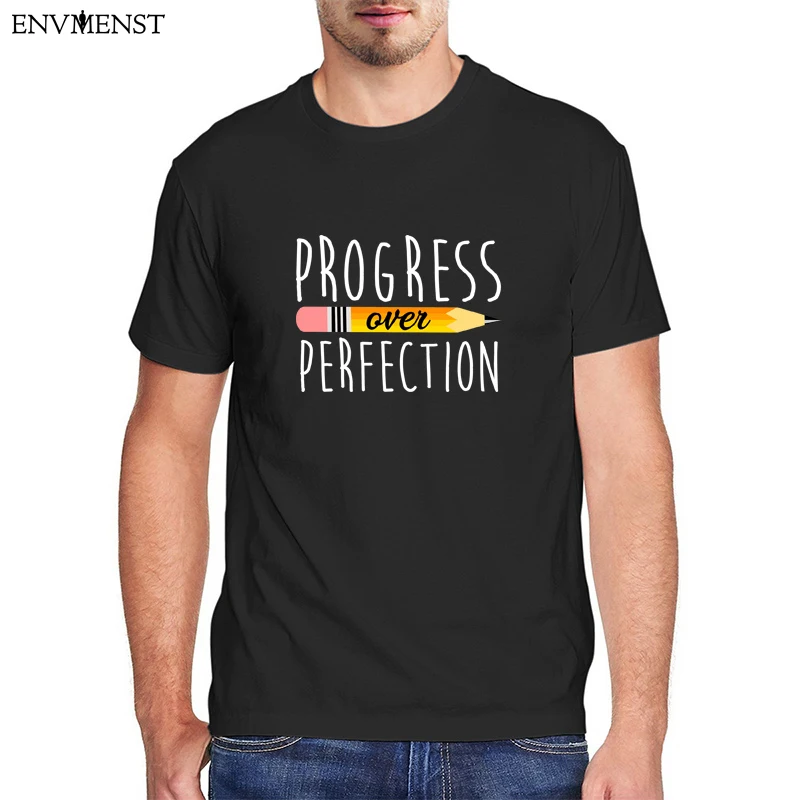 

Progress Over Perfection Graphic T Shirts Men Clothing O-neck Vintage Short Sleeve Tee Cotton T-Shirt Oversized Mens Women Top