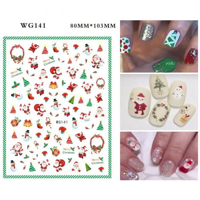 1 лист наклейки для ногтей Рождество Зима Снежинка Дерево Санта снеговик рождественские наклейки на ногти DIY 3D Советы украшения для детей