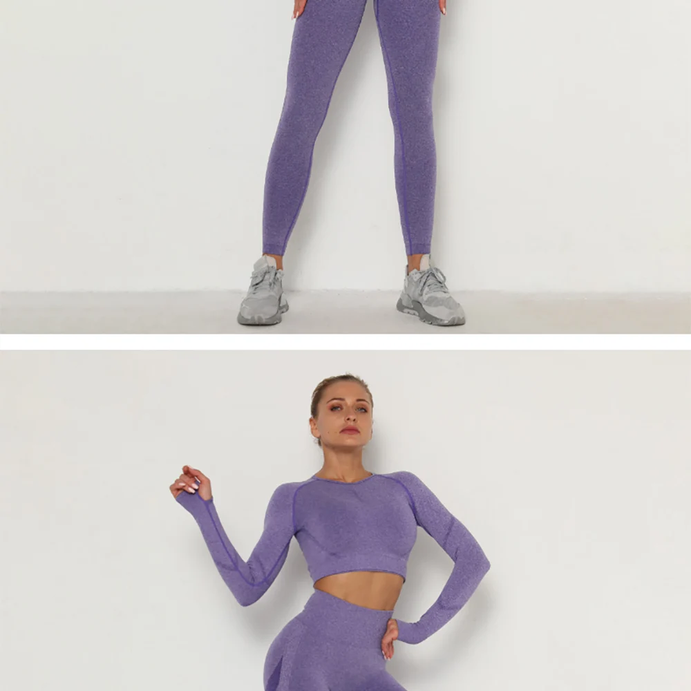 跨境欧美-无缝瑜伽服套装吸汗提臀-高腰健身裤女紧身长袖运动套装-阿里巴巴_03