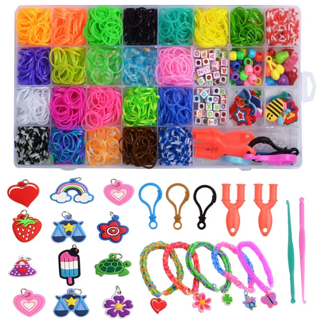 1500 Pieces Rainbow Rainbow Rubber Band DIY Handmade Bracelet Tool Kit Beaded Toys For Girls Elastic Craft Toy Christmas Gifts 1