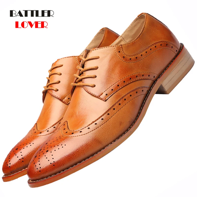 2019 Size 37-46 Men formal shoes office social designer wedding luxury elegant male dress shoes genuine cow leather brogue shoes