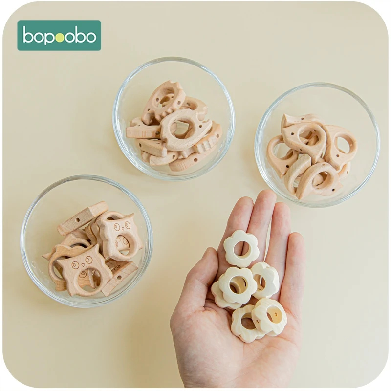 

Bopoobo 20pc Baby Teether Wooden Star Flower Shape Beech Beads Making Pacifier Chain BPA Free Wood Teething Bead For Newborn