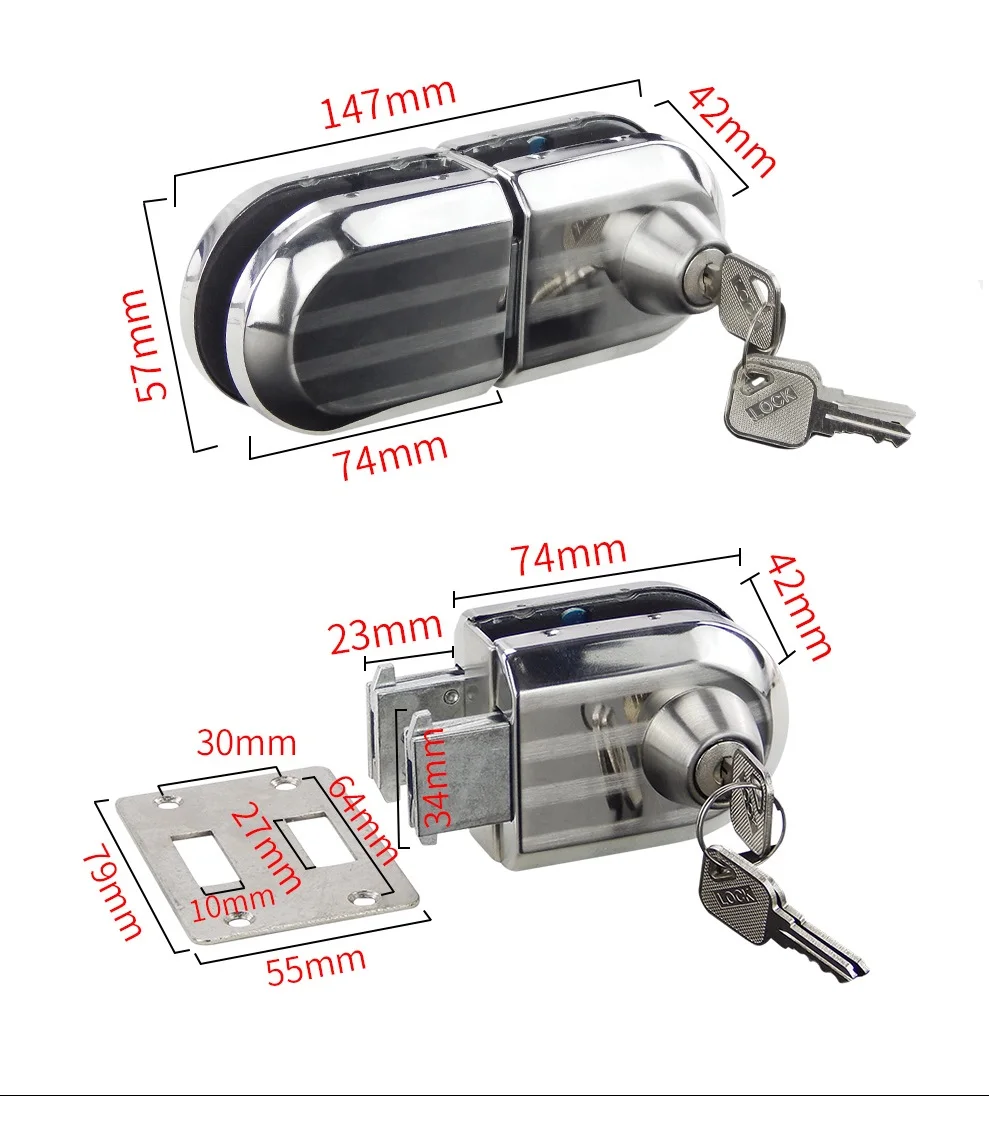 Стеклянный дверной замок из нержавеющей стали одноместные качели шарнирный Бескаркасный замок для раздвижной двери из нержавеющей стали Противоугонный замок безопасности
