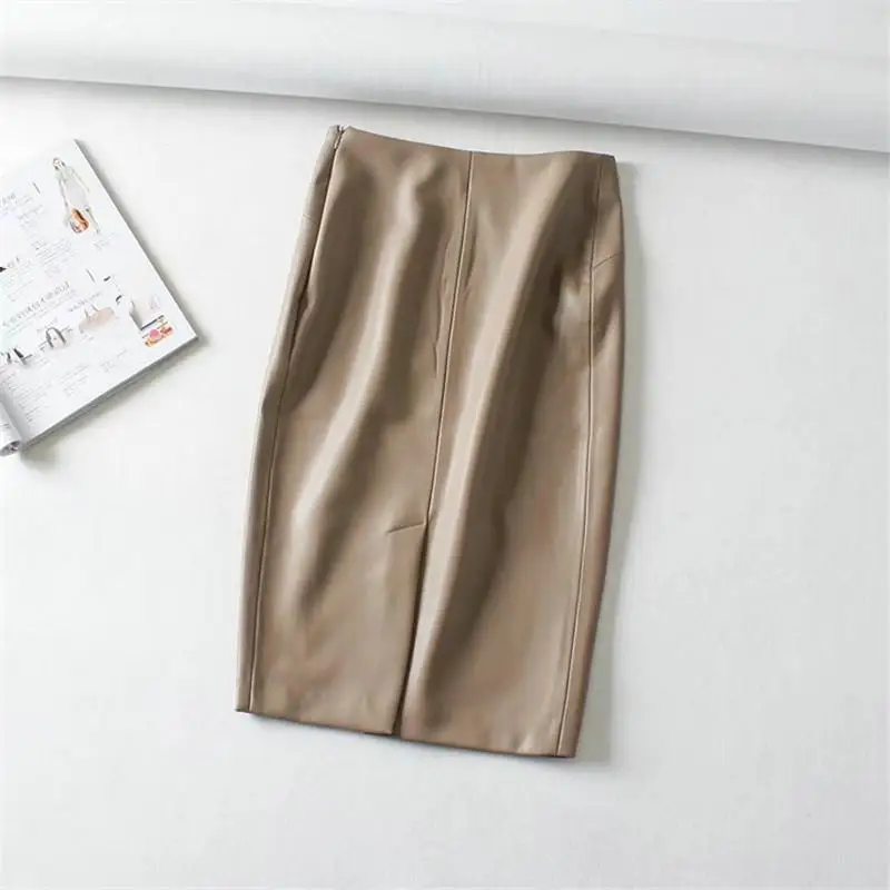 Женская сексуальная юбка-карандаш из искусственной кожи, однотонная Осенняя Женская посылка, юбки из искусственной кожи с разрезом на спине