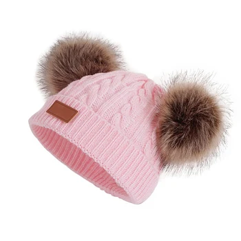 

Winter Wool Knitted Hat Children Infant Newborn Kids Baby Caps Beanie with Two Double Pom Pom Beanie for Boys Girl 1-3 Years#1