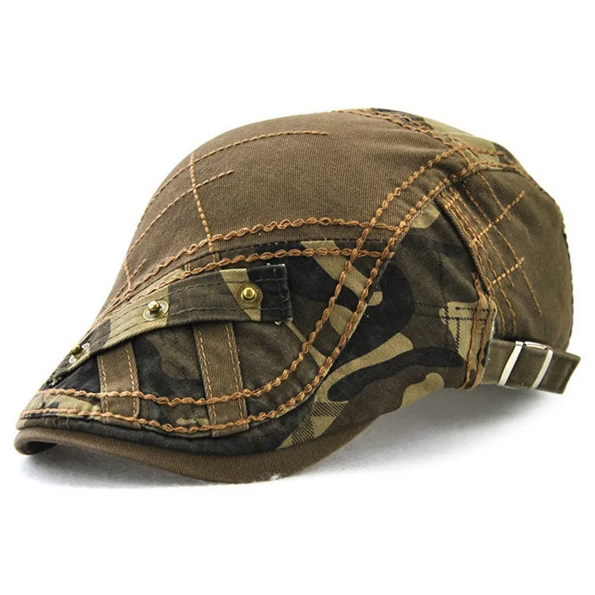 Army green JNKET, модный Камуфляжный мужской берет, плоская кепка, чистый хлопок, остроконечная Кепка, металлическая кнопка, Лоскутная Кепка, Casquette Gorras - Цвет: Army green