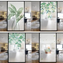 Plant Custom Size Glass Film Static Cling Botanical Flower Pattern Private Film Heat Control Vinyl Stained Tint-Film 40cmx80cm