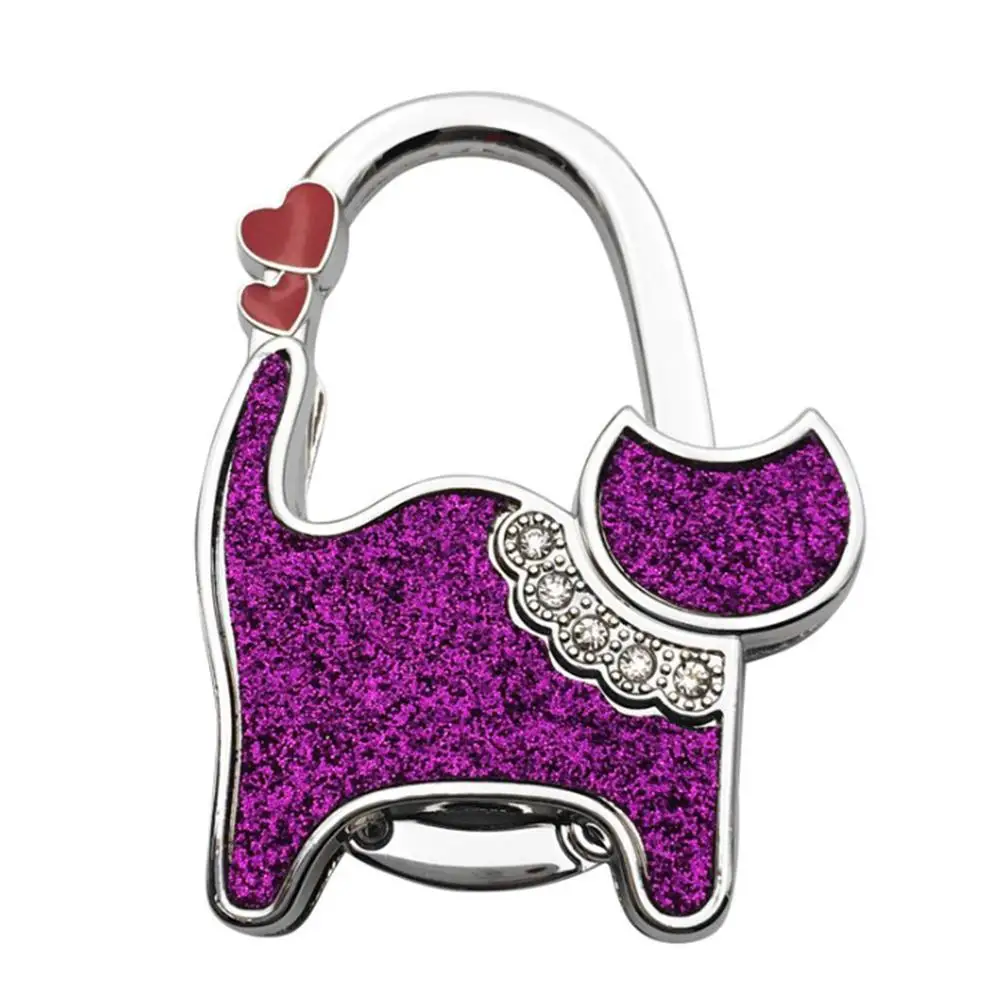 Кошка портативный держатель сумочки Fordable кошелек вешалка крючки стол Висячие Крючки женские сумки брелок складные крючки для сумок - Цвет: Фиолетовый