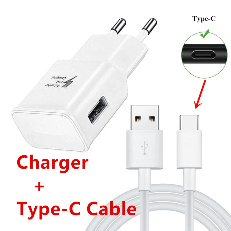 charger and cable Быстрое зарядное устройство USB адаптер питания 9V 1.67A кабель быстрой зарядки типа C для samsung A50 A80 huawei P30 Lite Honor 20 9X OnePlus 7 Pro - Тип штекера: charger and cable