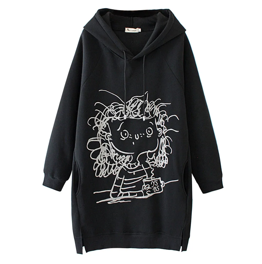 Sudadera con capucha larga para mujer, vestido con estampado de dibujos animados de manga larga, suéter, Tops, Mini vestido de invierno, n. ° 40