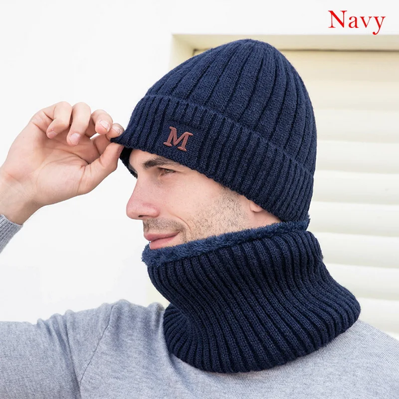 Зимняя шапка Skullies Beanies, зимние шапки бини для мужчин и женщин, шерстяной шарф, шапки, Балаклава, маска, шапка, вязаная шапка - Цвет: navy