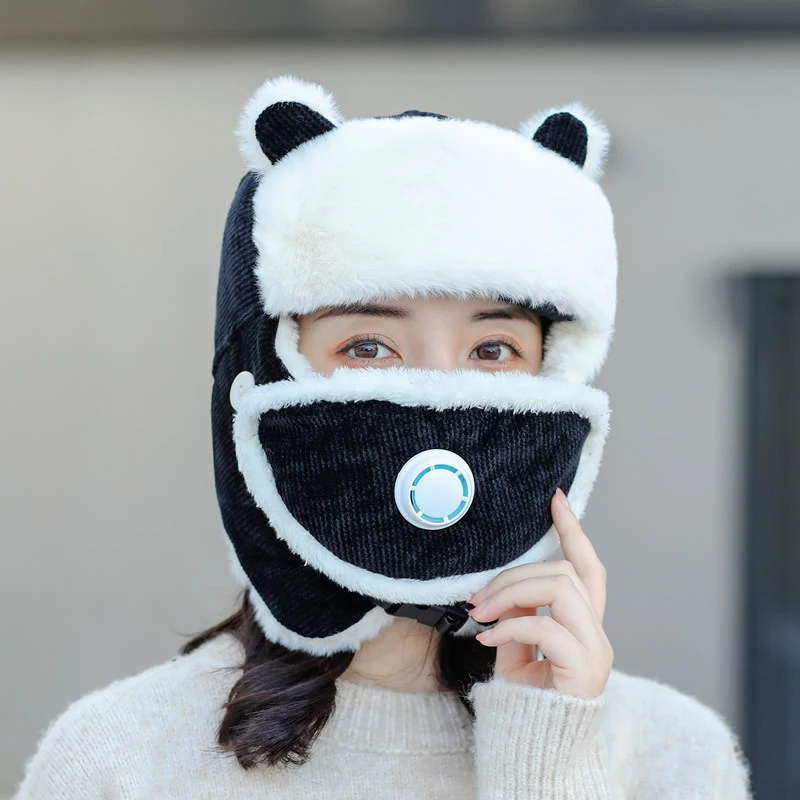 

YSYX Winter Ear Protection Lei Feng Hat Ladies Solid Color Snow Nylon Breathable Cartoon Warm Hat Outdoor Cycling Ski Windproof