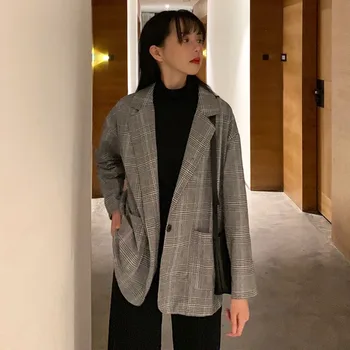 

GOOHOJIO 2020 New Work Office Lady Suit Slim Jackets Women Autumn Women Plaid Blazers Business Long Sleeve Female Blazer Coat