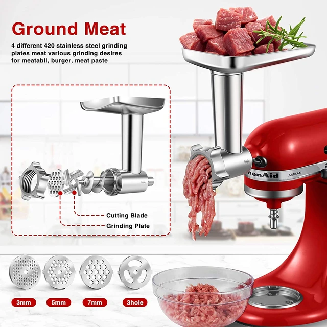 Dishwasher safety Meat Grinder Attachment for Kitchenaid Mixer, Stainless  Steel Kitchenaid Meat Grinder with 3 Sausage Stuffer - AliExpress