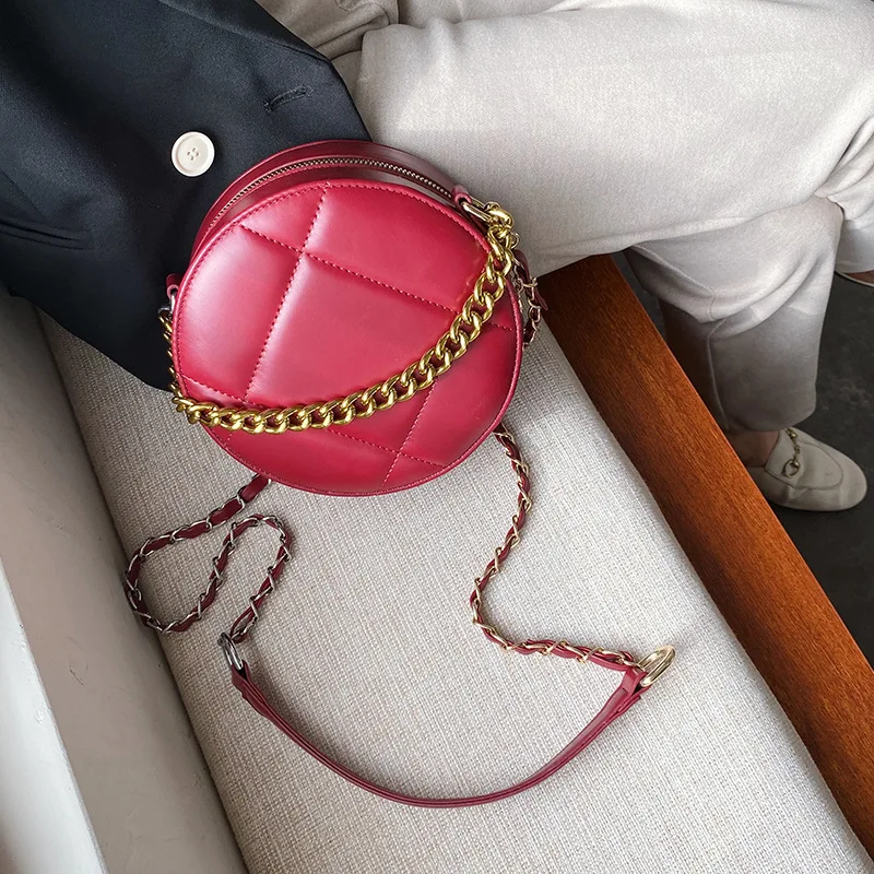 

INS Mini Small round Bag 2019 New Style Fashion Shoulder Bag Textured Rhombus Chain Bag Graceful
