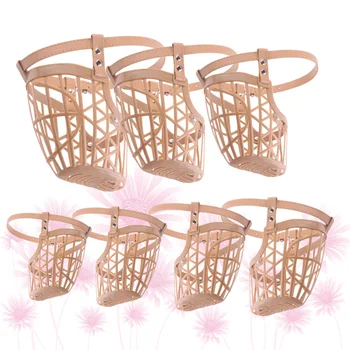 

1 Set of 7Pcs Plastic Basket Dog Muzzle with Adjustable PU Leather Strap Fashion Dog Mouth Cover Anti-bite Safety Mask for Pet D