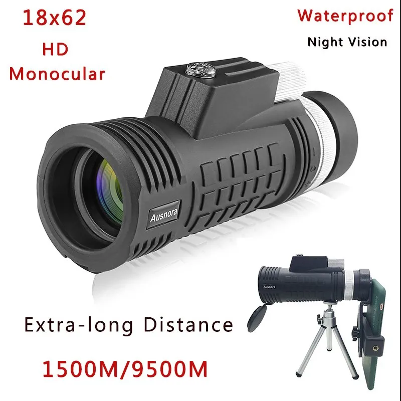 Ausnora 18x62 HD зум телескопы Монокуляр высокой мощности водонепроницаемый ночное видение Охота Кемпинг Туризм Туристические Телескопы для телефона
