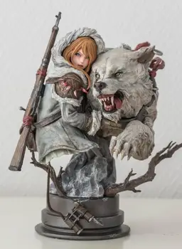 

1/6 Scale Unpainted Resin bust girl and wolf GK figure