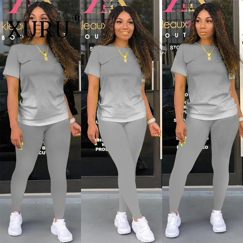 

XURU Casual Solid Color Long and Short Sleeve Two-piece Women's European and American Sexy Women's One-piece Trousers Suit