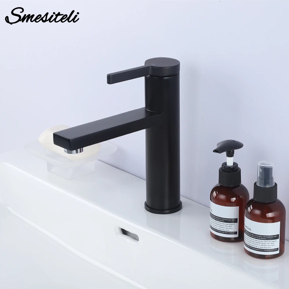 

Smesiteli Brass Balck Deck Mounted Single Hole Single Handle Hot Cold Bathroom Mixer Sink Tap Basin Faucet Vanity Water Tapware