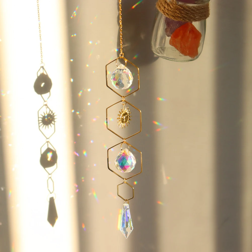 Crystal Wind Chime Hexagon Diamond Prisms Sun Catchers Pendant Dream catcher Hanging Drop for Outdoor Indoor Garden Windchimes