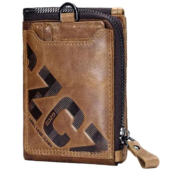 

Gzcz Genuine Leather Men Wallet Fashion Coin Purse Card Holder Small Wallet Men Male Clutch Zipper Clamp For Money(Brown)