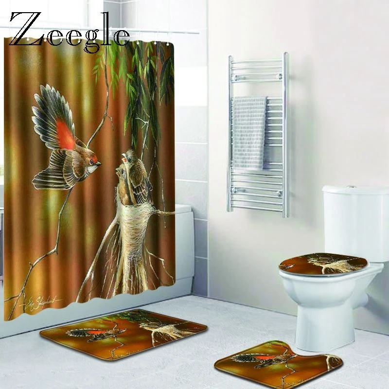 Zeegle занавеска для ванной комнаты и коврик для ванной комплект Противоскользящий коврик для ванной и душа впитывающий туалетный пьедестал коврик для ног водонепроницаемый занавес