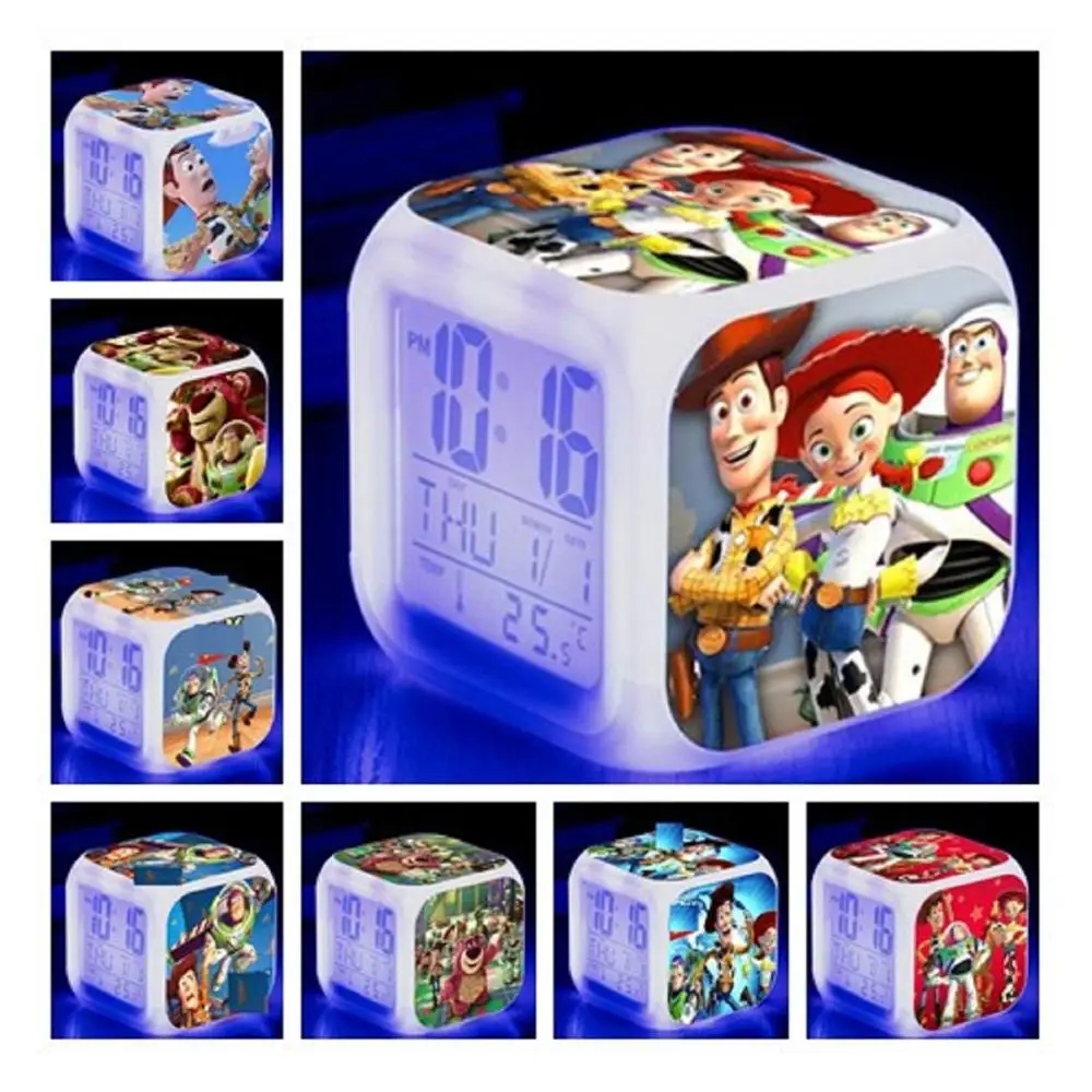 

movie Toy Story 4 Alarm Clock Glowing 7LED Light Night Electronic Toy Forky Buzz Lightyear Woody Jessie ducky Bunny Figures gift