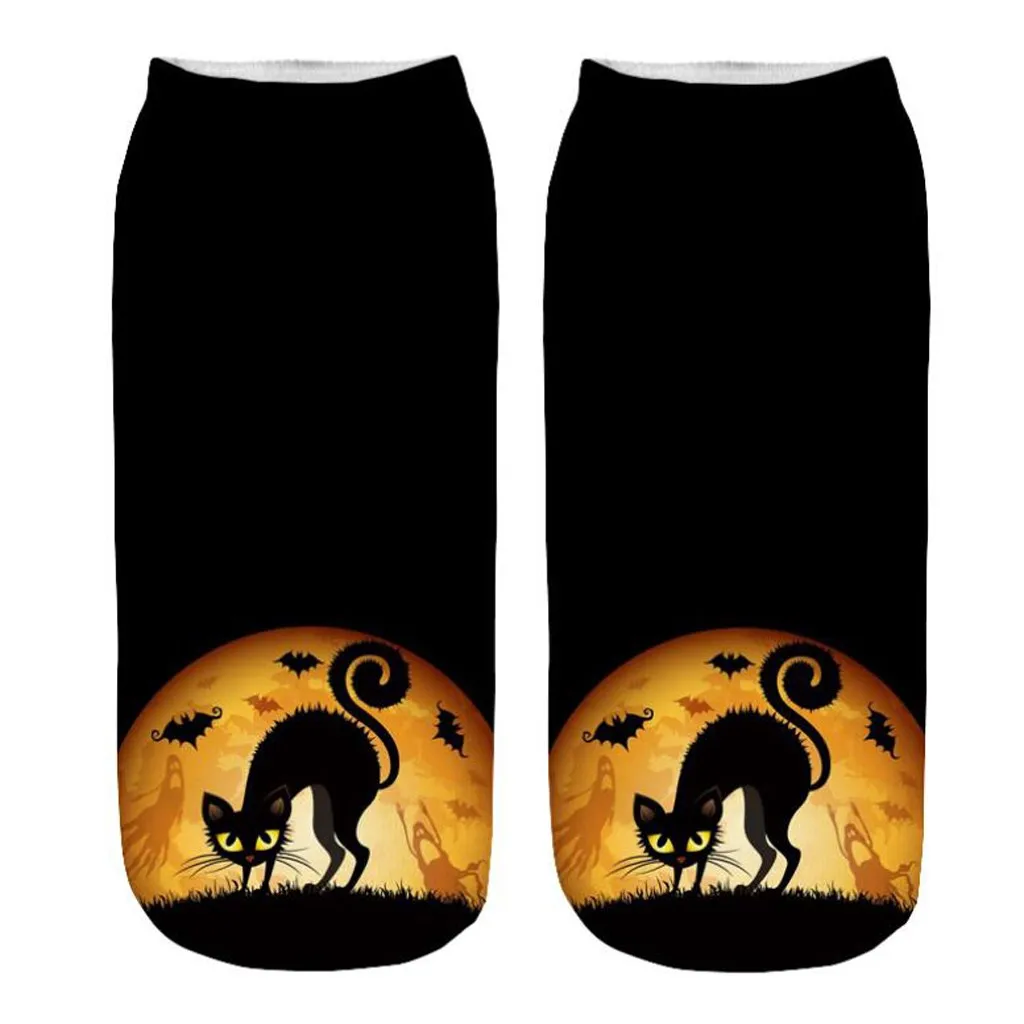 Для женщин Череп 3D Леггинсы с принтом Хэллоуин забавные носки для девочек Тыква Фонари котами и летучими мышами носки "Призрак" Косплэй вечерние подарок Повседневное короткие спортивные SocksF93