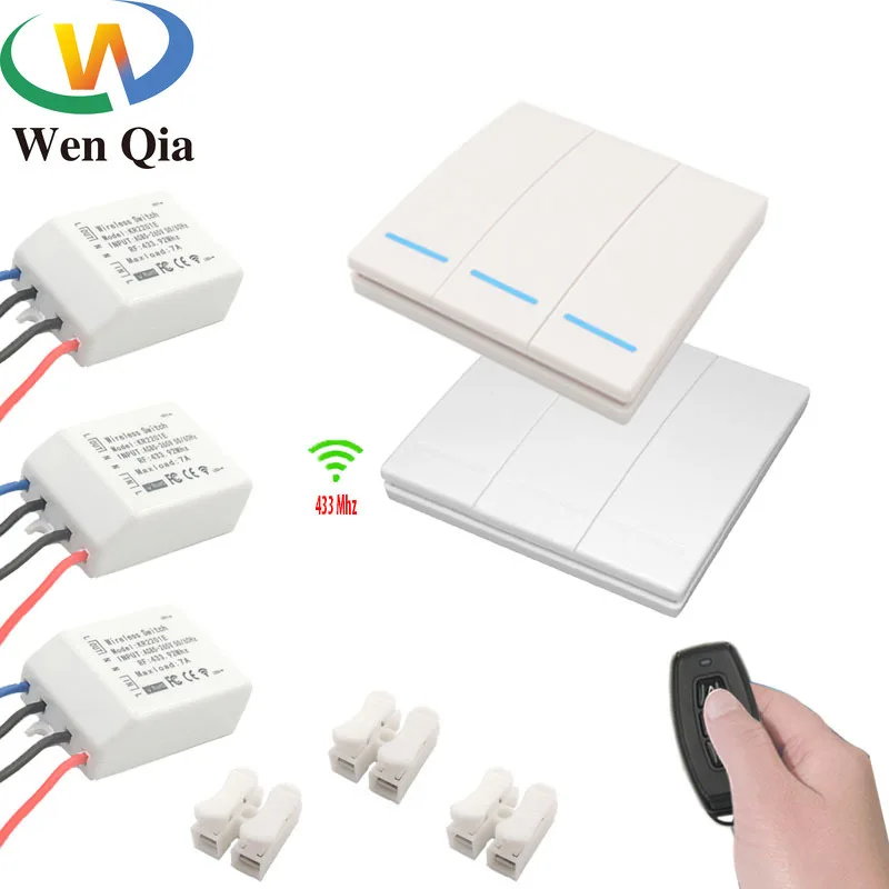 

Wenqia light switch 433MHz RF Remote Control 3 gangs AC 85-220V 1CH Relay Receiver control for LED/Fanner/Electric curtain
