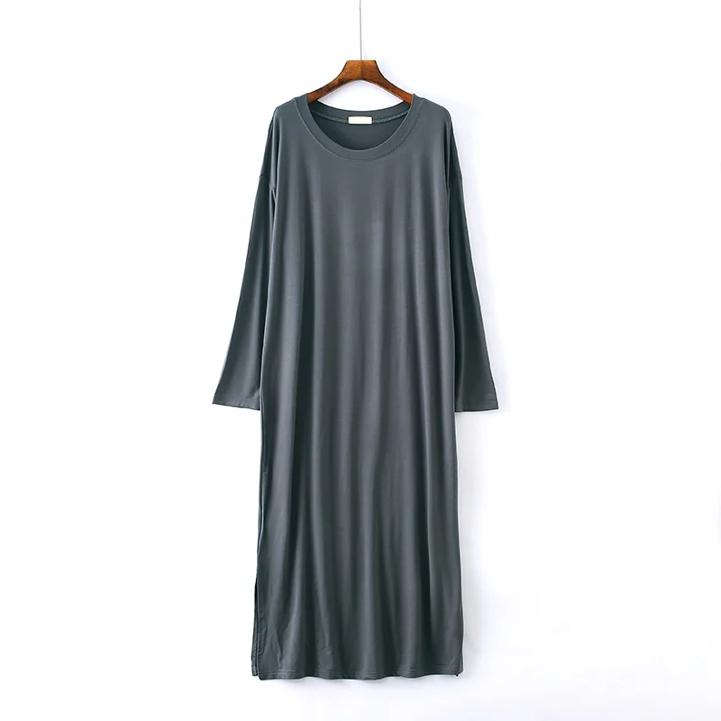 Women Loose Modal Nightdress Large Size Long-sleeved Dress Women Long Night Dress - Цвет: H