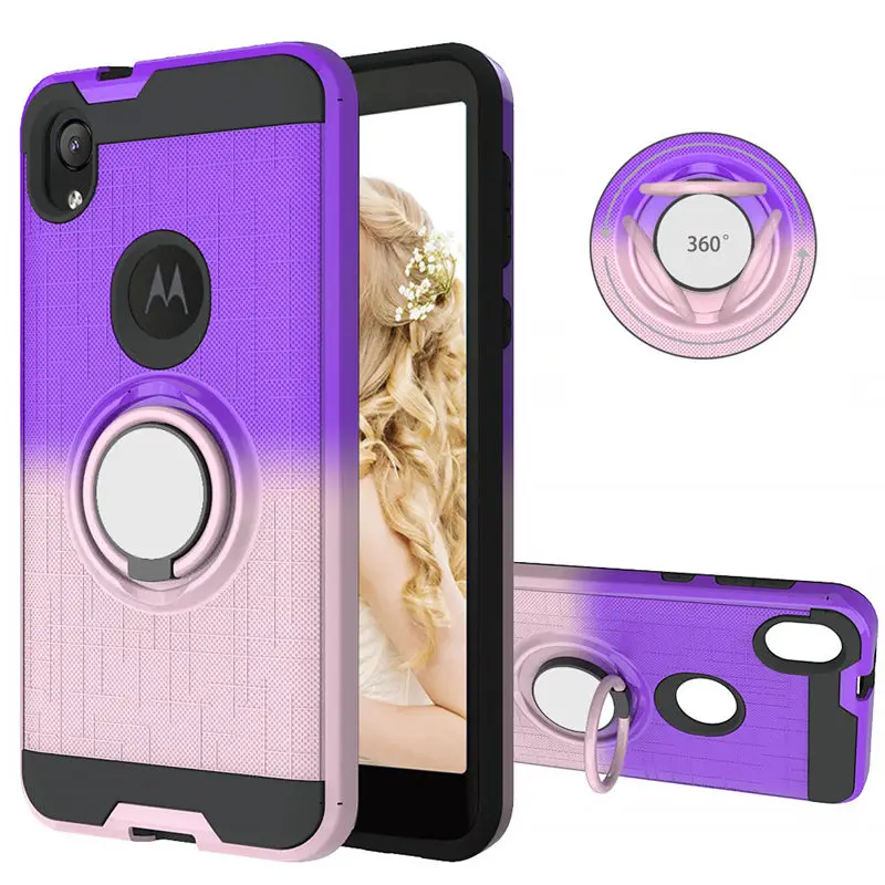 100 шт./лот градиентный ТПУ+ PC 2 в 1 чехол для телефона для Motorola Moto E5 Play G7 power E6 Play 360 вращающееся магнитное кольцо