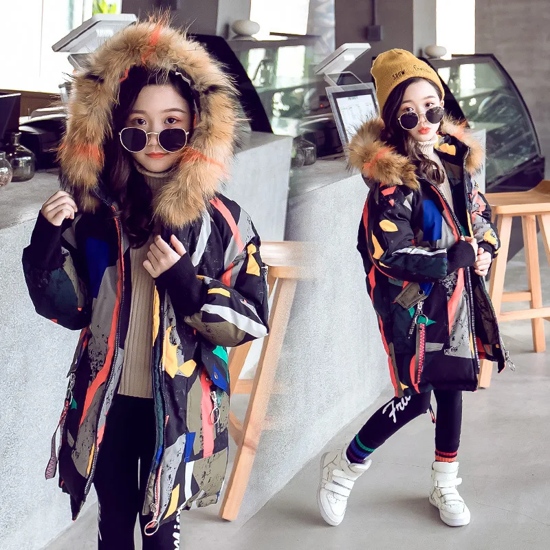 

2019 New Children's Winter Jacket for Girl Kids Warm Cotton-padded Long Jacket Park Teenage Hoodies Outerwear Toddler Girl Coat