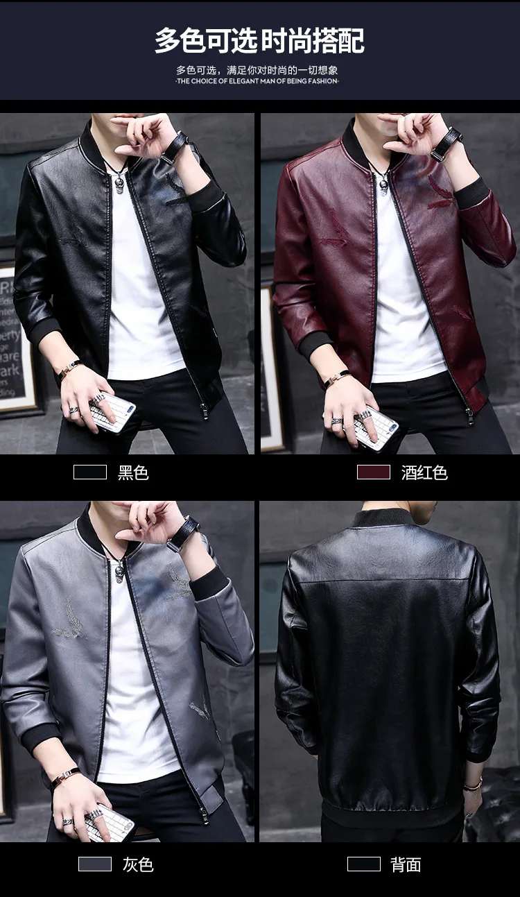 Locomotive Leather Coat Men's Spring And Autumn New Style Korean-style Slim Fit Hong Kong Style Youth Thin Coat Casual Black And
