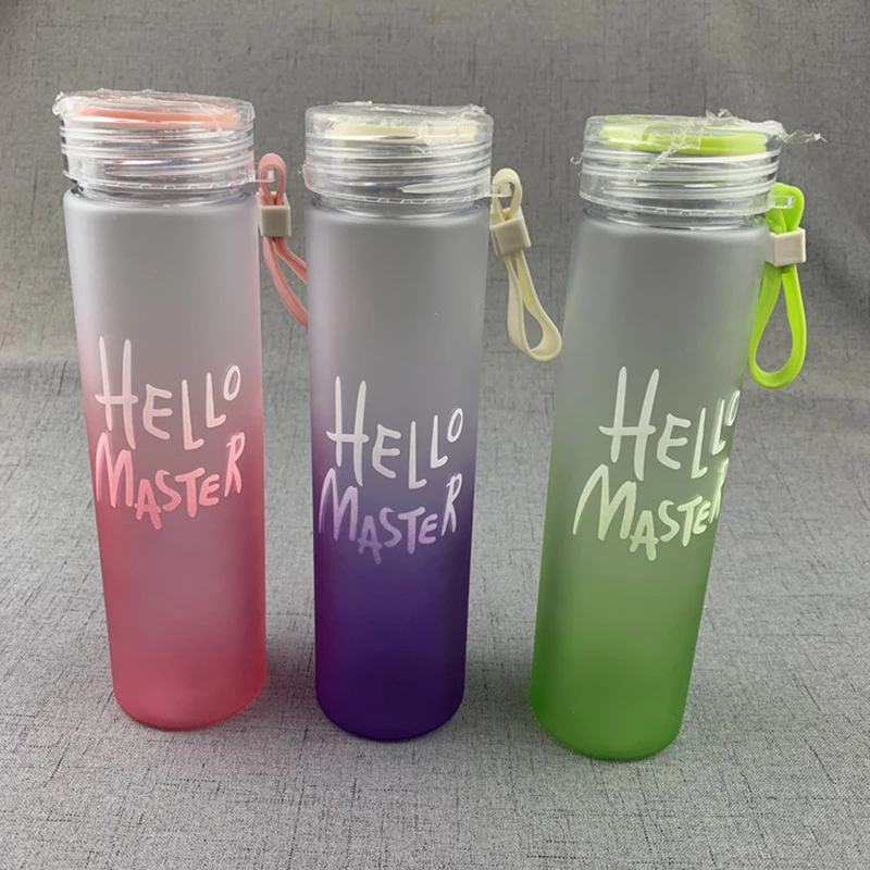 

BPA free Portable Summer Gradient Frosted Leak-Proof plastic Cup Water Bottle flask with rope For Girl Biking Tour