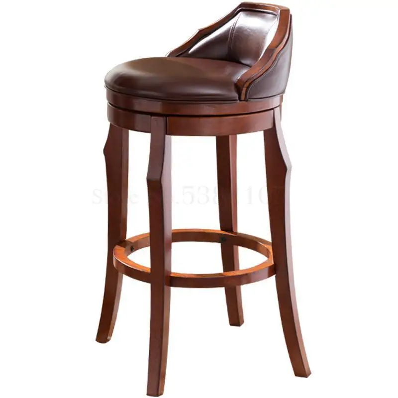 American Bar Chair European Solid Wood Wooden Stool High Backrest Rotation |