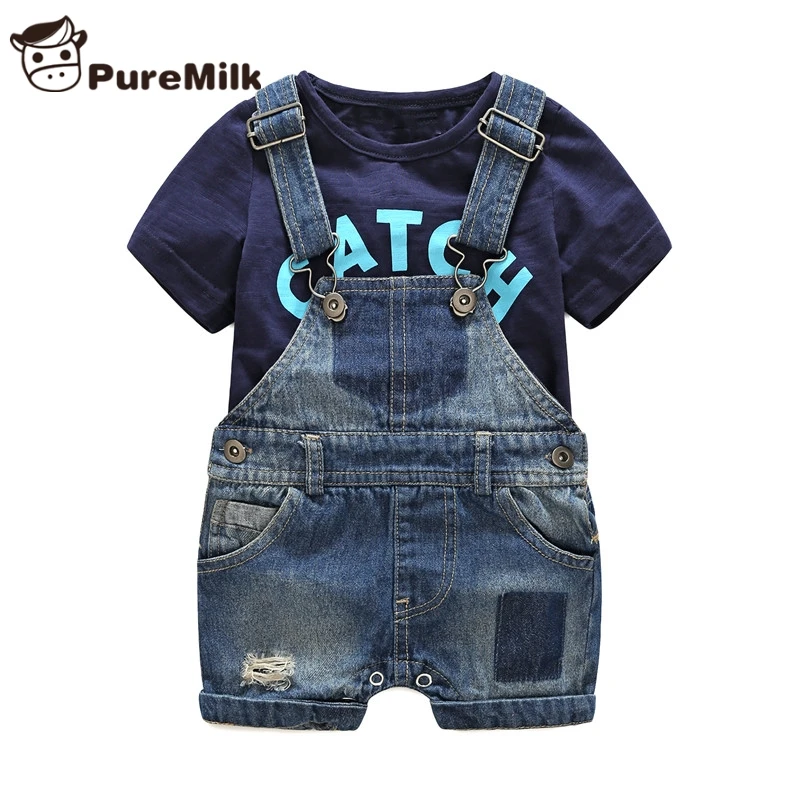 Best Bebes newborn clothes cotton letter printed t shirt with demin overalls baby boys clothes summer children clothing