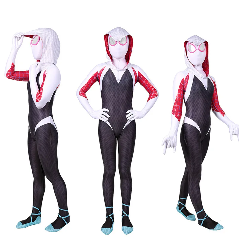 Аниме Gwen Stacy Косплей Костюм лайкра для Хэллоуина костюмы боди взрослых детей |