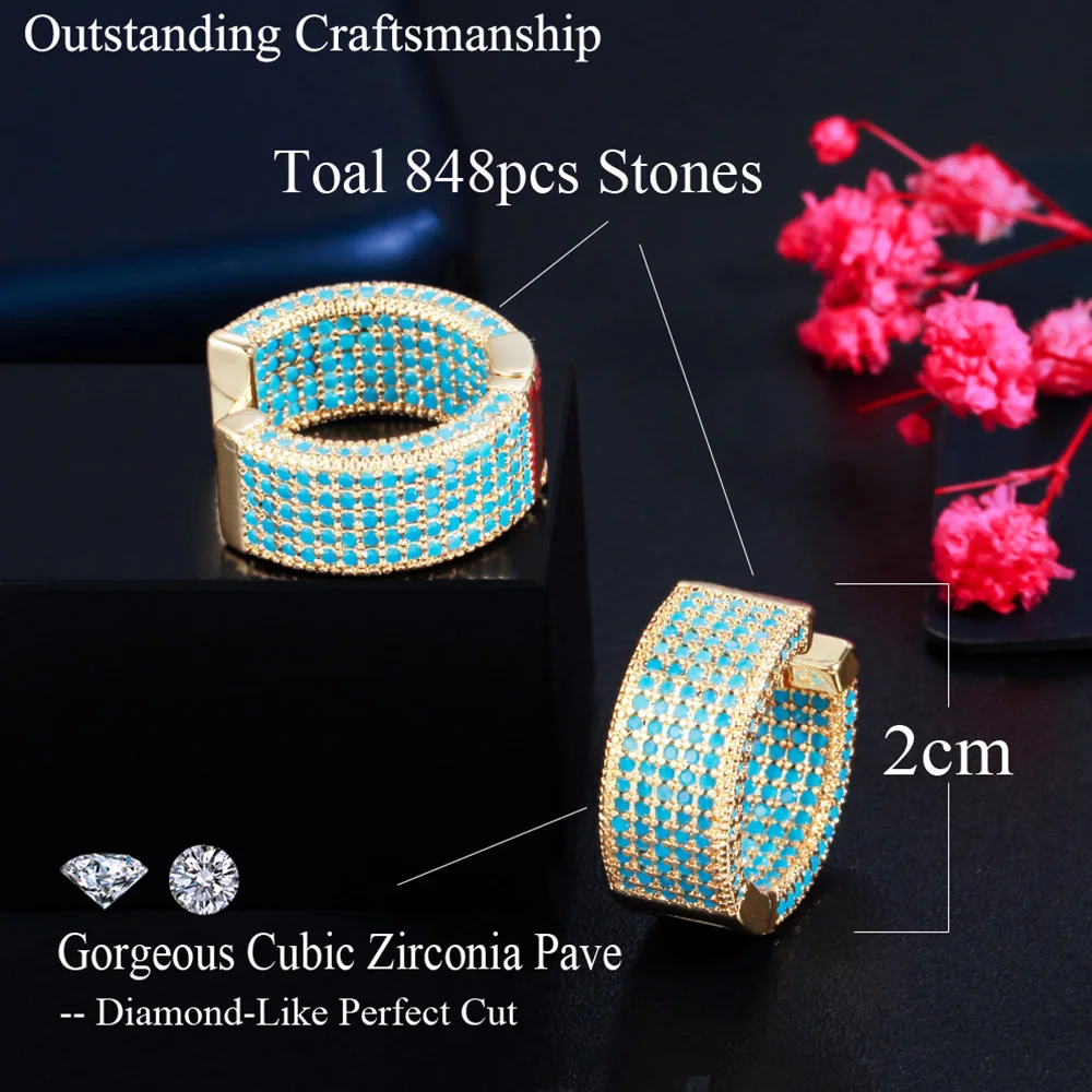 Pera Trendy Micro Full Multicolor CZ Pave Golden Color Circle Hoop Earrings for Women Wedding Party Exquisite Jewelry Gift E761